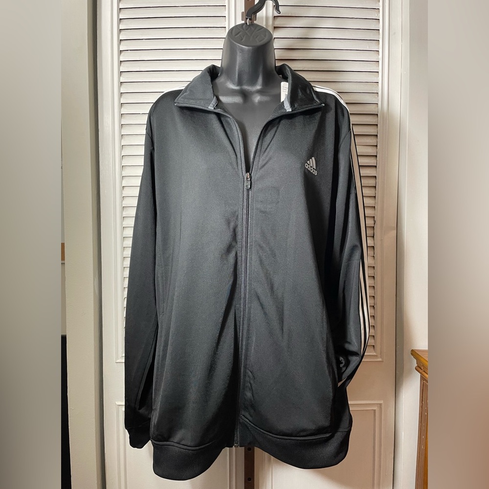 Black Adidas 3 Stripe Tricot Warmup Track Jacket